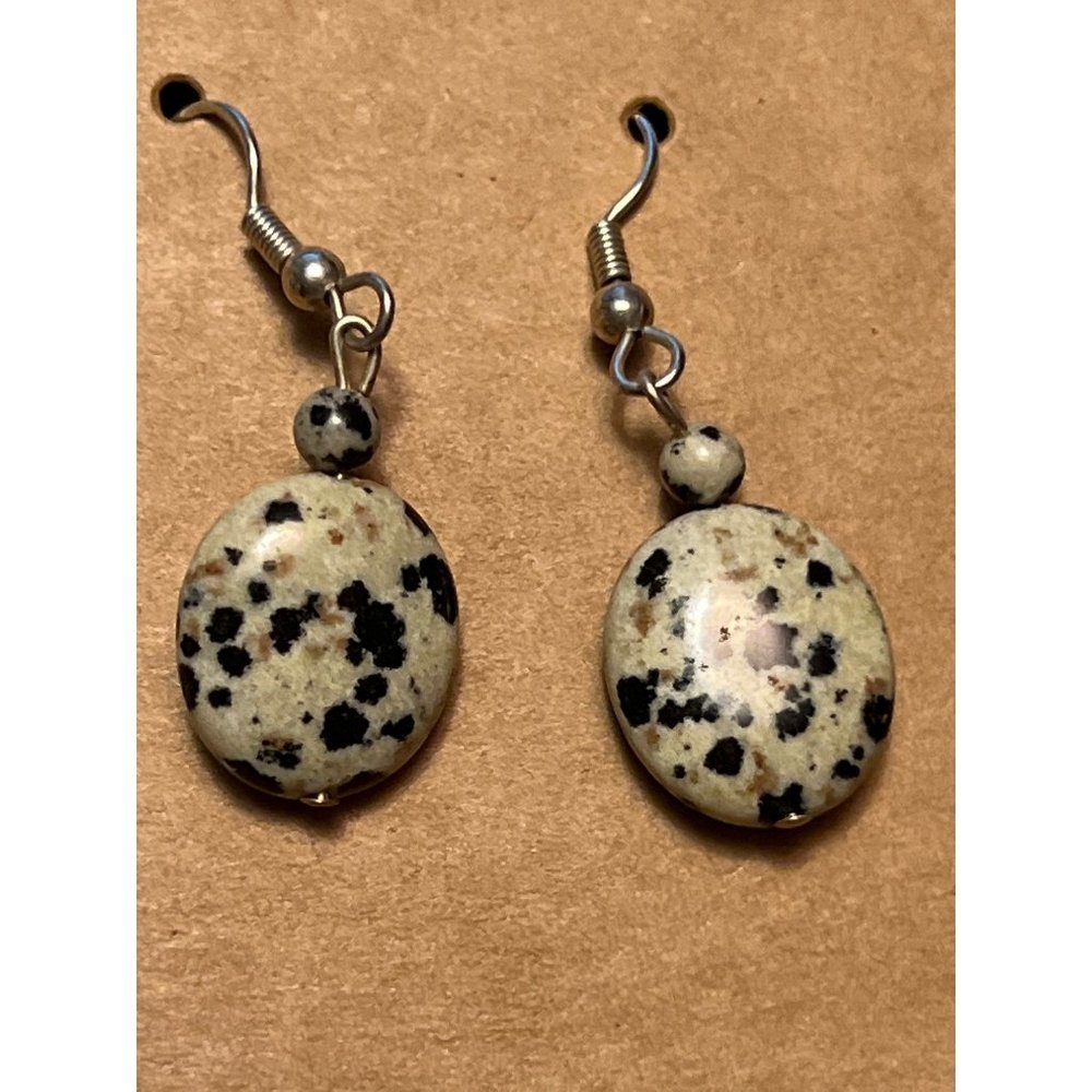 Genuine Dalmatian Jasper Dangle Earrings
